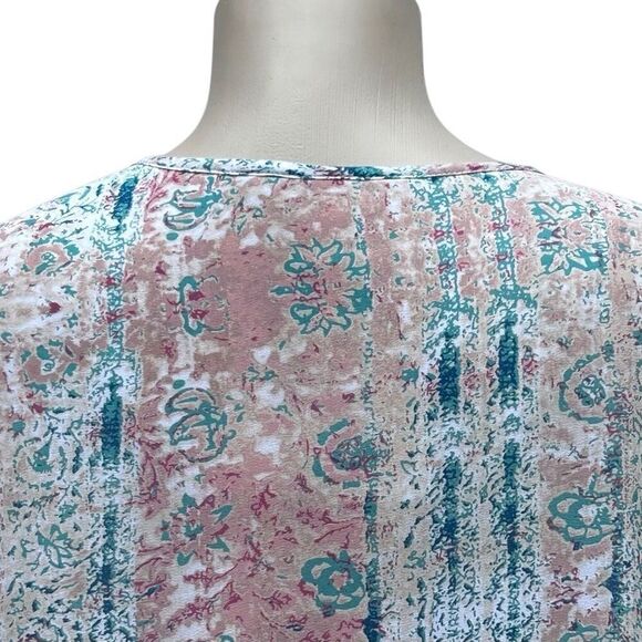 Krazy Kat Tunic Blouse Women's Large Pastel Floral Crochet Lace Trim 3/4 Sleeve - Picture 8 of 14